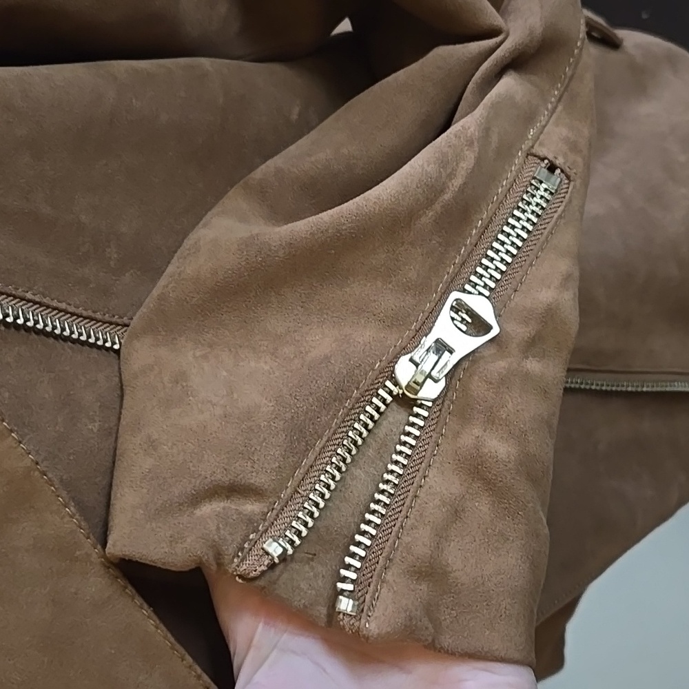 H&M Faux Suede Versatile Moto-Style Jacket with Gold-Brass Hardware EUC - 8 - Picture 7 of 11
